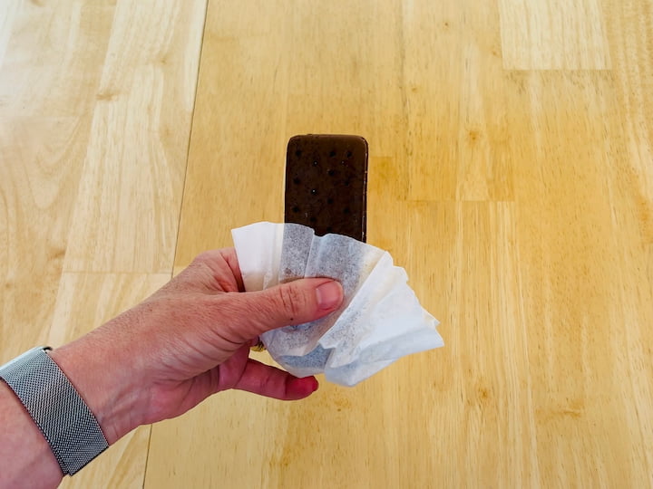 ice cream wrapped with a coffee filter