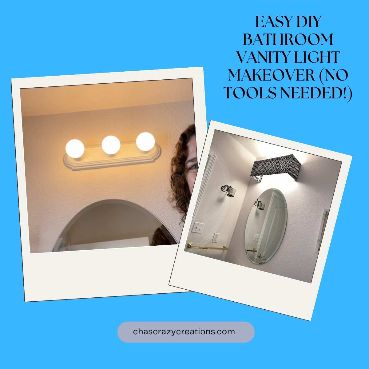 Hate your dated bathroom lights but can't replace them? Here is how to make a custom DIY light fixture cover using foam board and fabric. No tools or electrical work required!