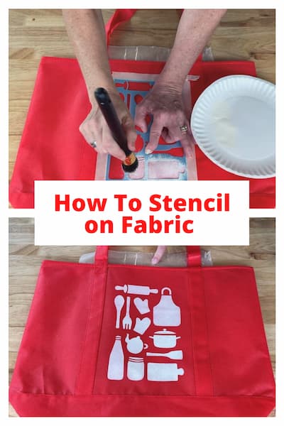 Do you want to know how to stencil on fabric? Use this technique for clothing, reusable grocery, gift bags, banners, and other DIY projects.