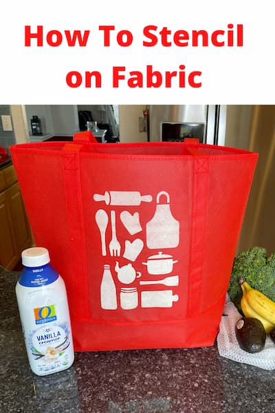 Do you want to know how to stencil on fabric? Use this technique for clothing, reusable grocery, gift bags, banners, and other DIY projects.