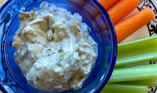We like to serve it with vegetables. You could also serve it with bread, chips, and crackers.