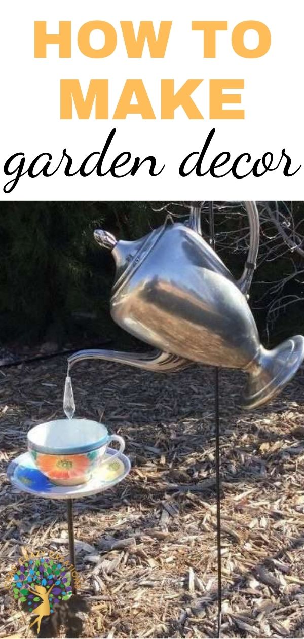 garden decor with pouring tea pot and tea cup