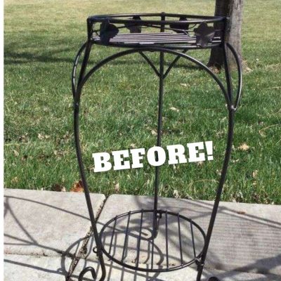 See how I repurposed a plant stand and patio furniture. The plant stand was turned into a side table. You can use these steps to update your own plant stand or patio furniture.