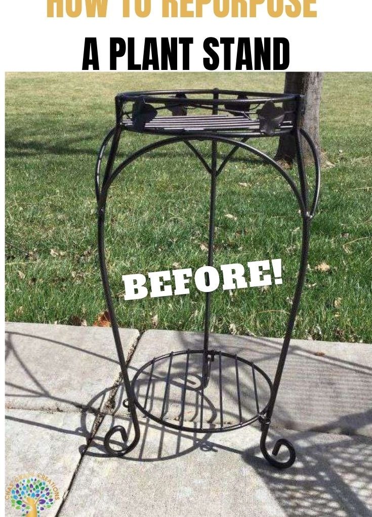 See how I repurposed a plant stand and patio furniture. The plant stand was turned into a side table. You can use these steps to update your own plant stand or patio furniture.
