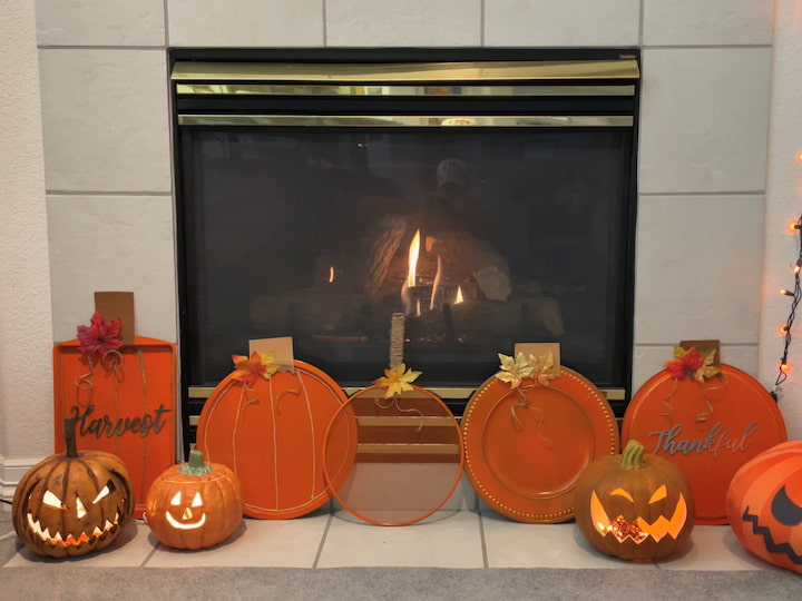 I have them all set up in my pumpkin patch by my cozy fireplace for fall.