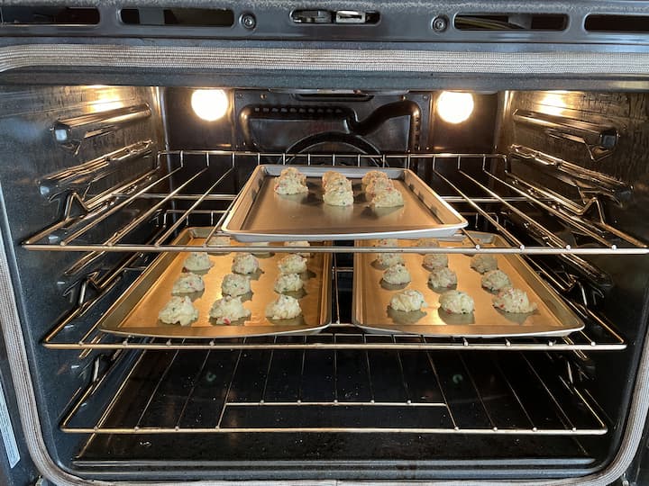 4.  Bake at 350 degrees.  For softer cookies bake for 6-8 minutes, for crispier cookies bake 10-12 minutes.