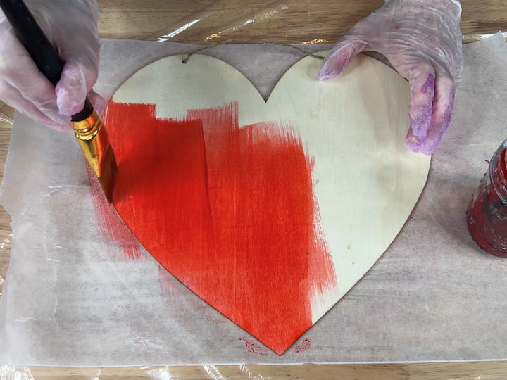 I painted the entire wooden heart blank with Folk Art Home Decor Wood Tint in the color Red.  I'm a huge fan of  Folk Art Home Decor Ultra Dye and Wood Tint for these reasons: