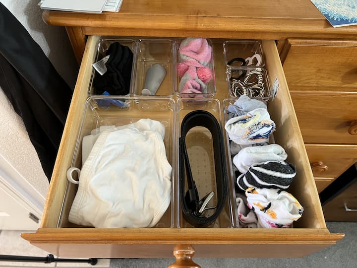 If you have drawers that are hard to fit larger organizers in you might like using smaller containers that you can design and shape your space.  