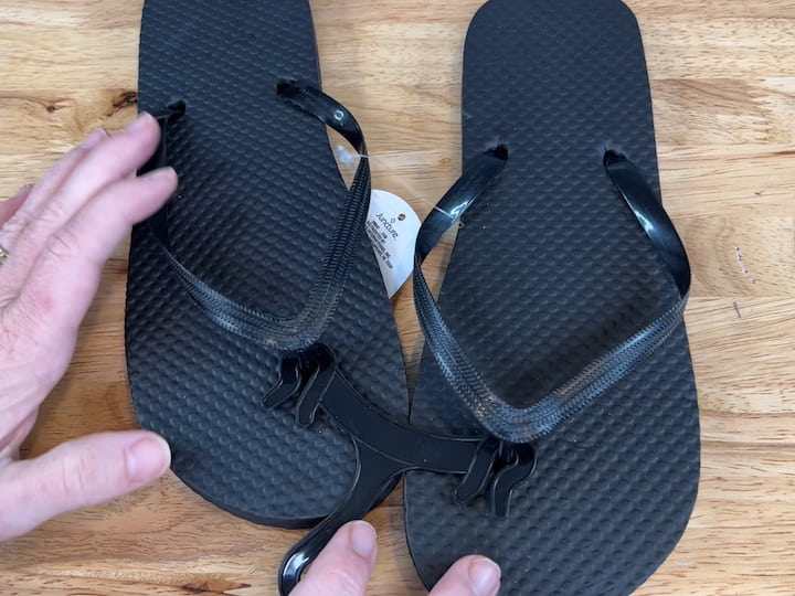 I started with a plain pair of flip-flops from the dollar store. You could do this project with any pair of shoes you like.