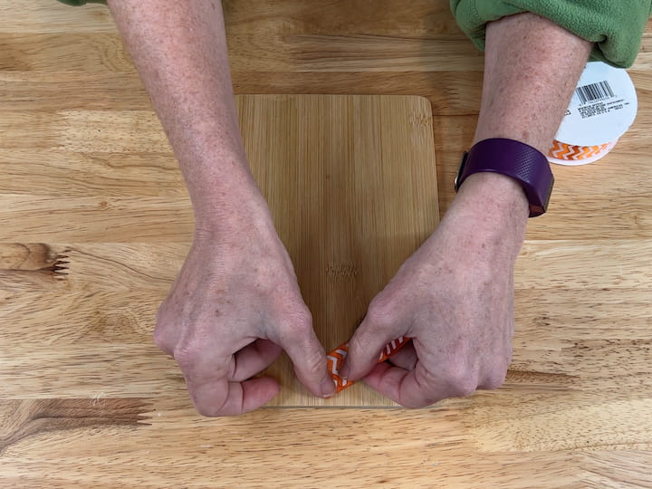 1. glue ribbon on cutting board