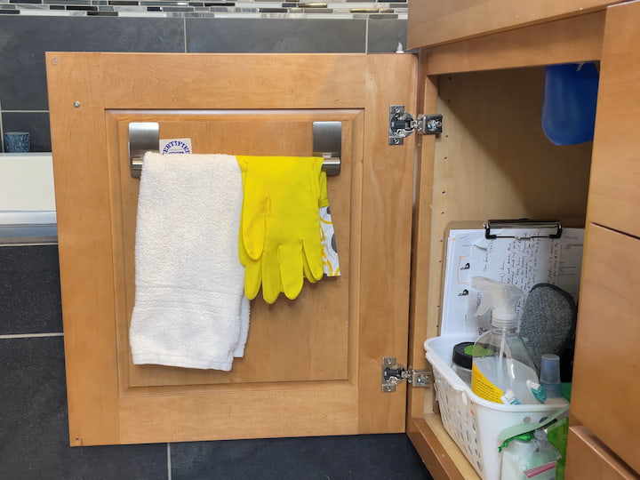 1. Add a towel rack to a cabinet door