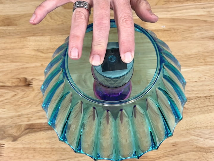 I turned the bowl upside down, centered it up, and placed it onto the glue dots.