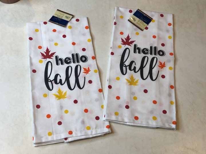 For this first project, I found some super cute dish towels at dollar tree.