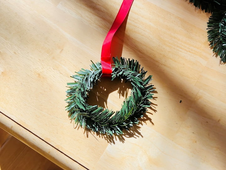 I took all of the garland ties and made them into circles to look like small wreaths.