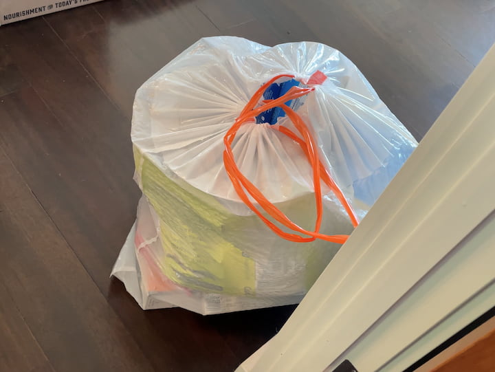 The first thing I did was empty the kitchen pantry. I checked the expiration date on all the food items and placed expired items in plastic bags to go to the trash. If something could be recycled, that went in the recycling bin. 