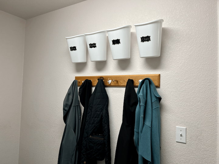 Now each person has their own space to use any time of year for any season and the right above the coats.