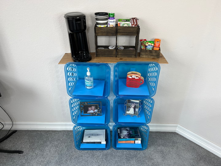 I stopped by Dollar Tree, grabbed a few supplies, and made this simple small coffee bar.  This is great for so many spaces in your home!