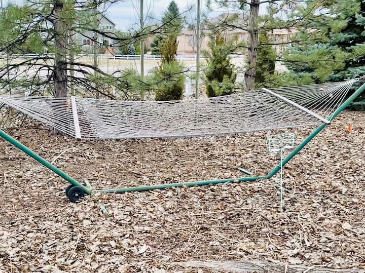 This is a hammock that sits in our yard. 