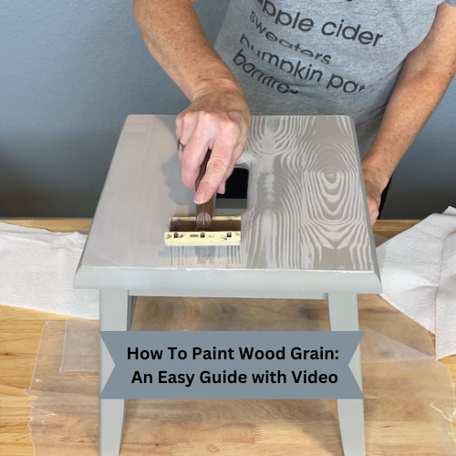 How to paint wood grain?  The cabinets in my laundry room are high, and it's hard to get around my washer and drier.  I grabbed this stool from a garage sale and gave it an easy makeover with a wood grain tool.  