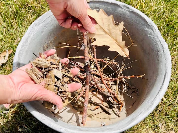 sticks, mulch, or leaves