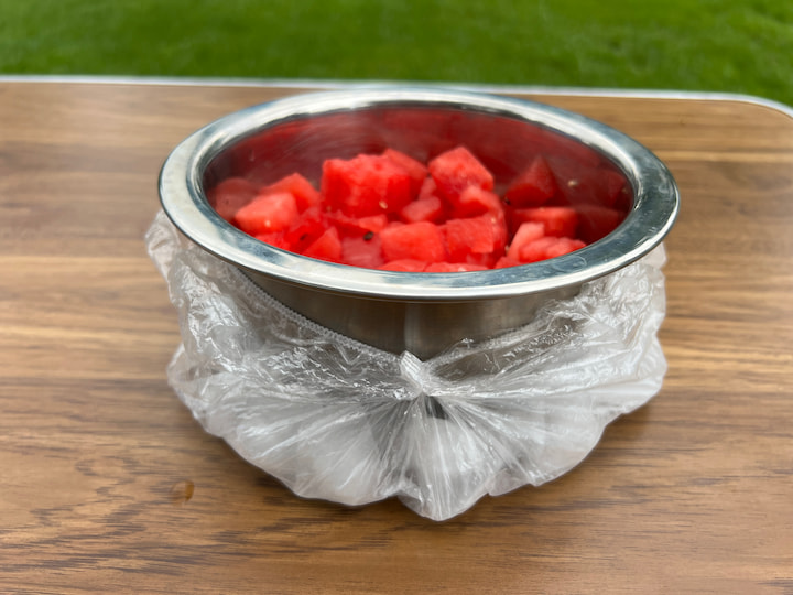 You can also use shower caps creatively at a BBQ.  Use them to cover up the food before or after the BBQ to keep leftovers in place, or to keep flies and bugs out of the food.  You can also fill the shower cap with ice, and place your bowls in the ice to keep the food cold.