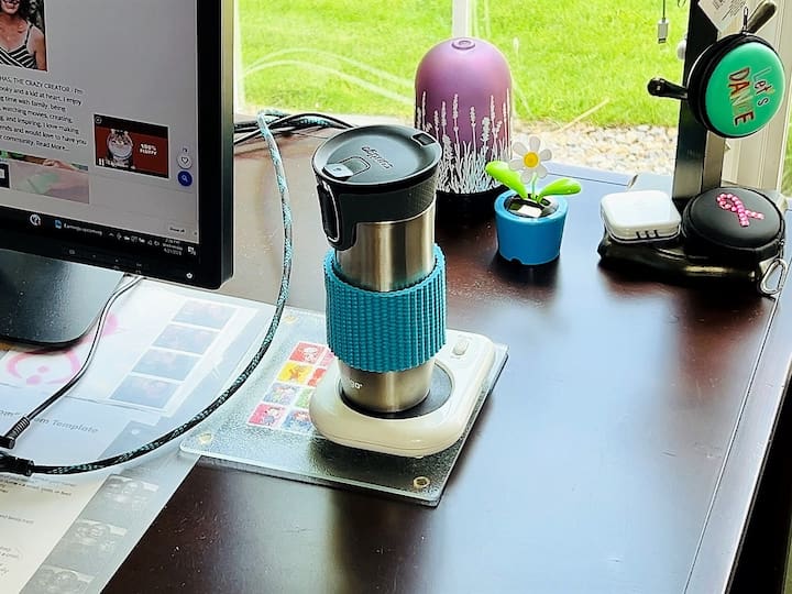 Create a heat-resistant grip for your coffee mug by cutting a section of yoga mat, adding adhesive Velcro to both ends, and wrapping it around your mug.