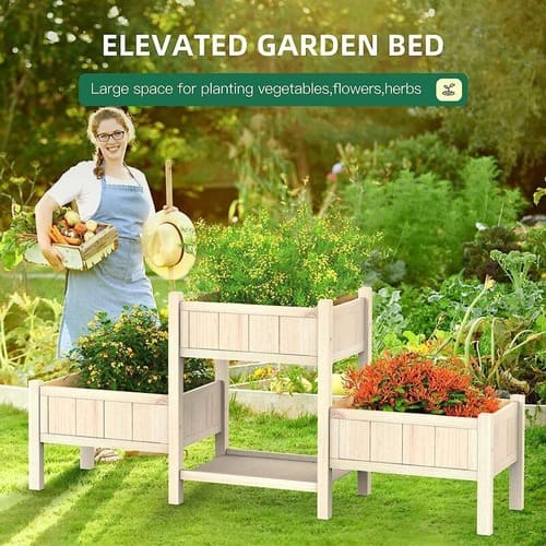 Elevated Wooden Garden Bed with Legs 3 Tiers