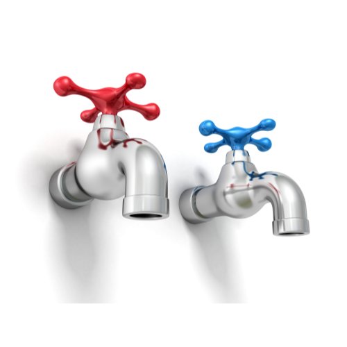 Picture of 2 taps with different color handles