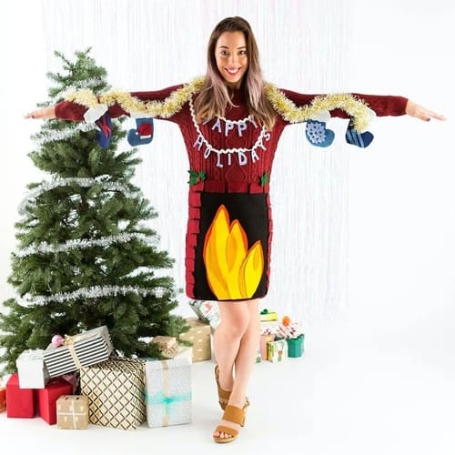Best Funny Ugly Christmas Sweater Fireplace Sweater Dress