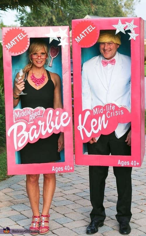 Barbie and Ken Halloween Costume DIY Pink boxes