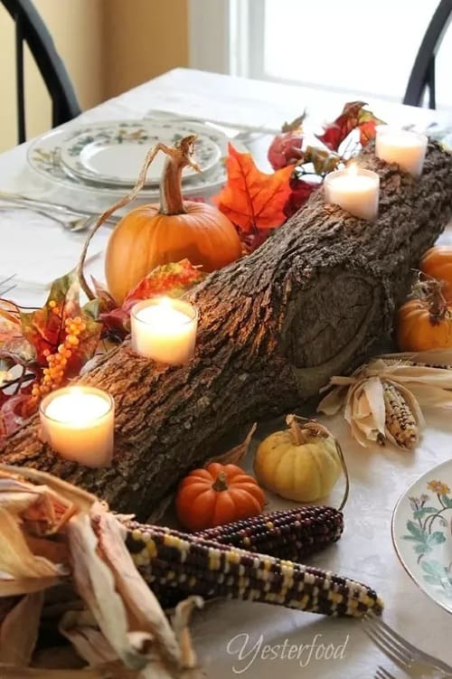 Rustic Log Candle Holder Centerpiece