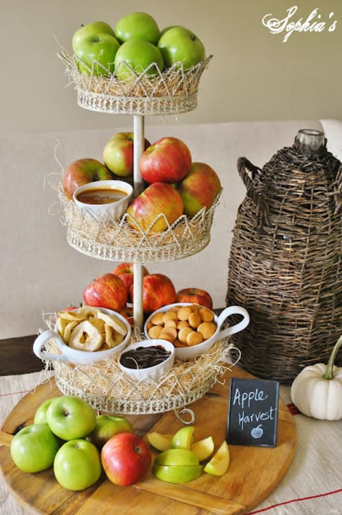 Tiered Tray with Apples Thanksgiving Table Decor Ideas