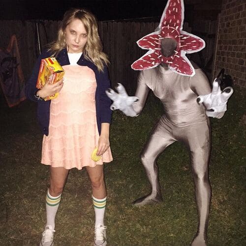 Eleven and the Demogorgon halloween outfits