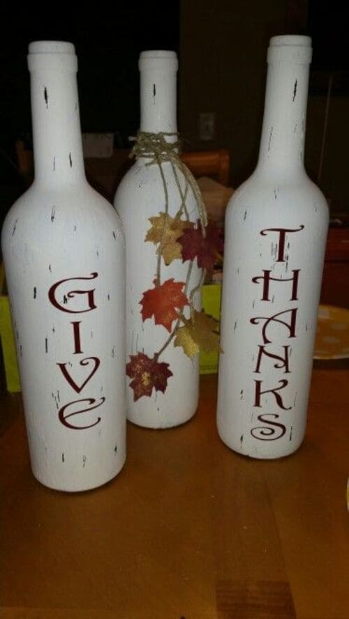 Give Thanks Upcycled Wine Bottles Thanksgiving Centerpiece Ideas