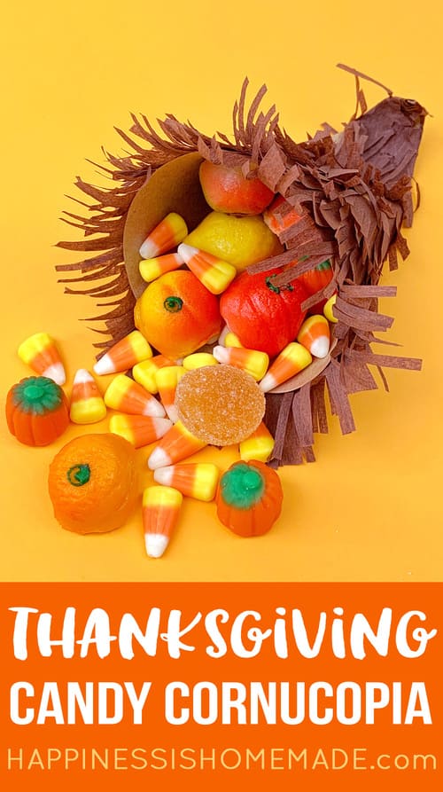 Kid-friendly thanksgiving table setting with Edible Candy Cornucopia