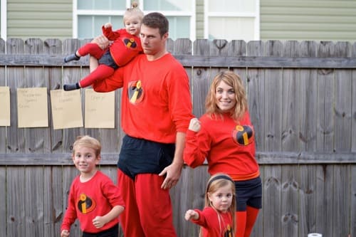Mr and Mrs Incredible and kids Halloween costume