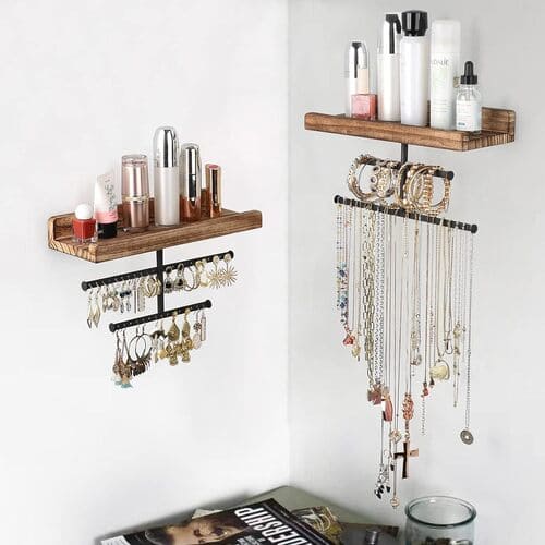 Hanging Wall Mounted Jewelry Storage with Rustic Wood Jewelry Holder