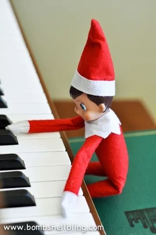 Elf on the Shelf Practices Playing the Piano