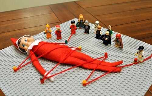 Elf on the Shelf Tied Up by Lego Figurines