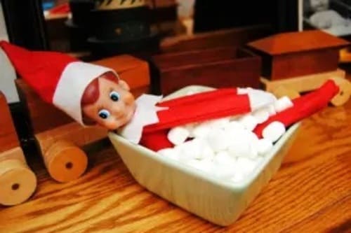 Elf on the Shelf Bathing in a Mini Marshmallow Bath