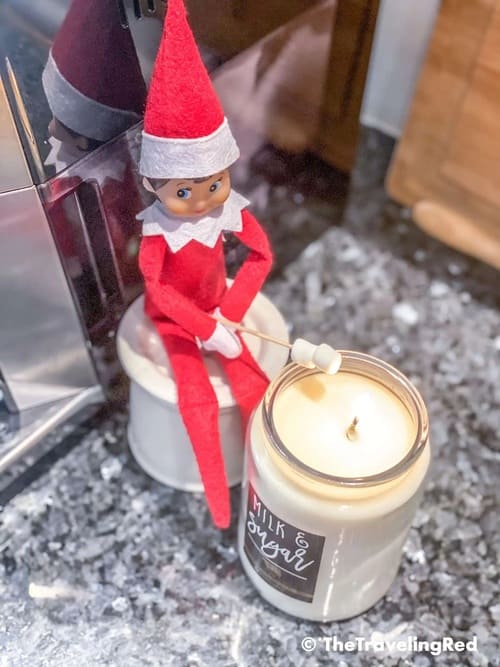 Elf on the Shelf Making Smores on a Candle