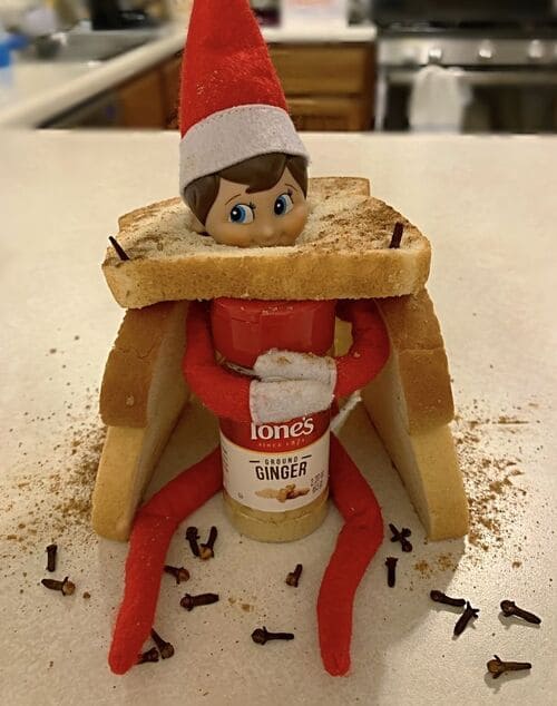 Elf on the Shelf Builds a Gingerbread House