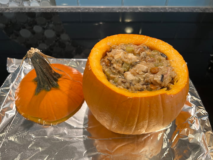 Remove your pumpkin and let cool slightly before serving.