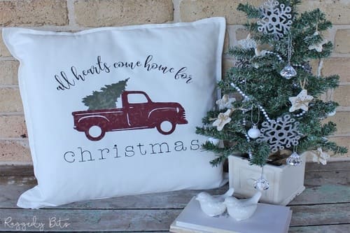 DIY Christmas Red Truck Farmhouse Pillow
