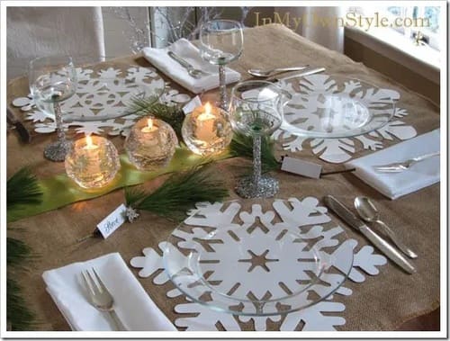 Snowflake Placemats and Glittered Stemware