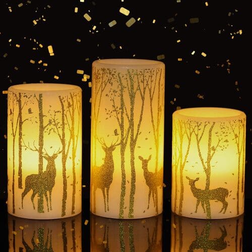 Flickering Flameless Candles with Deer Decal
