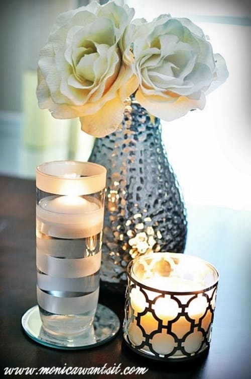Striped Frosted Glass Candle Holder DIY Tutorial