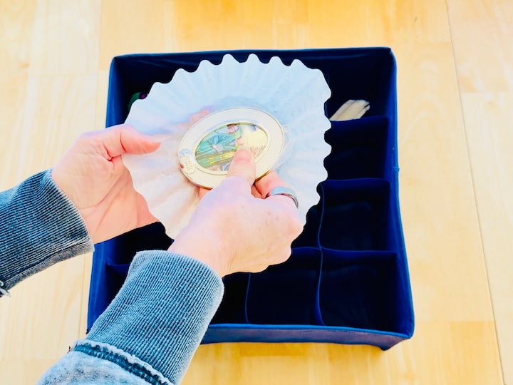 wrapping ornament with coffee filter