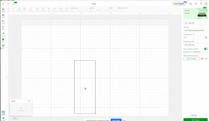 Step 3: Set Up Marking Process Choose the shape for your project using the marking process in the software. Follow on-screen instructions to mark the top and bottom corners of the wood piece.