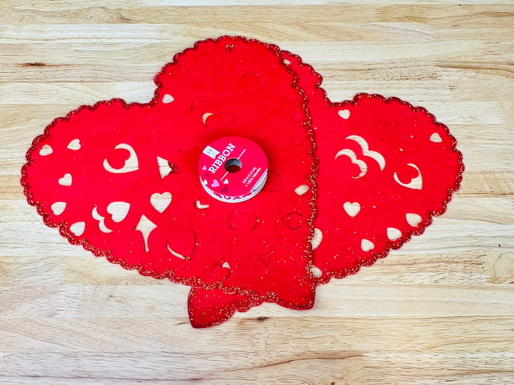 For this project, you're going to need two felt hearts and some ribbon.